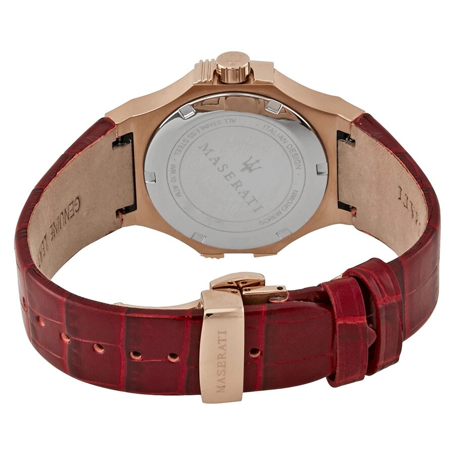 Maserati Potenza caseback and burgundy crocodile-embossed leather strap with rose gold clasp