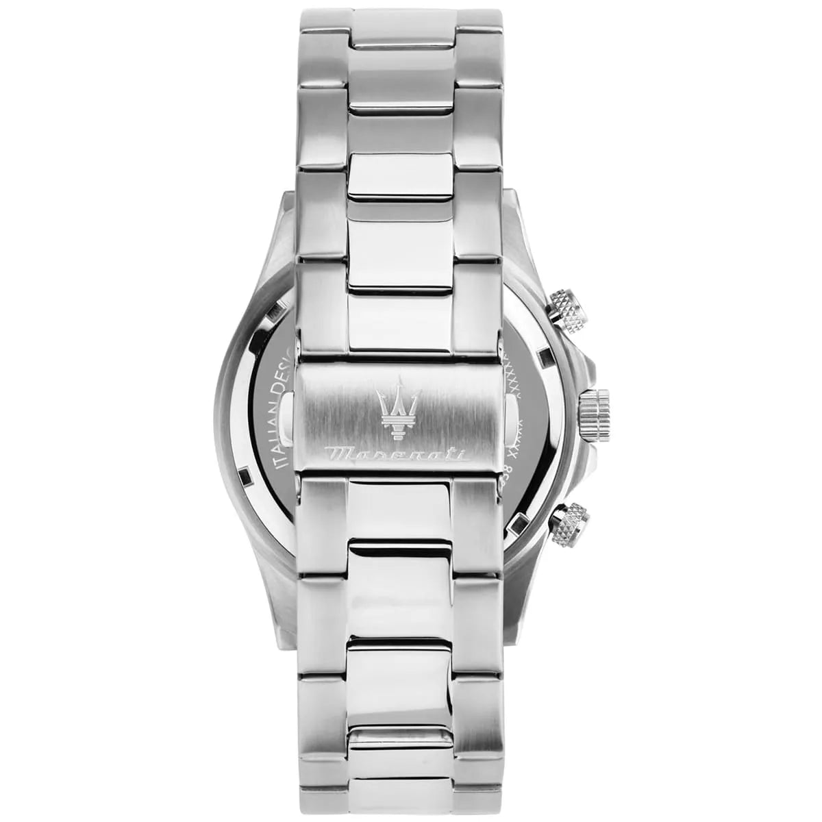 Maserati Competizione watch caseback showing stainless steel back with logo engraving