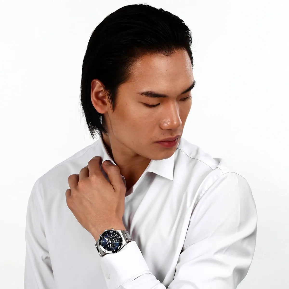 Maserati Competizione chronograph watch worn on wrist, blue dial visible