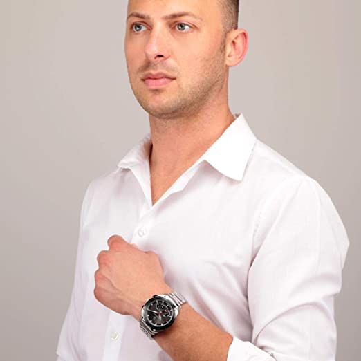 Maserati black dial chronograph watch worn on wrist