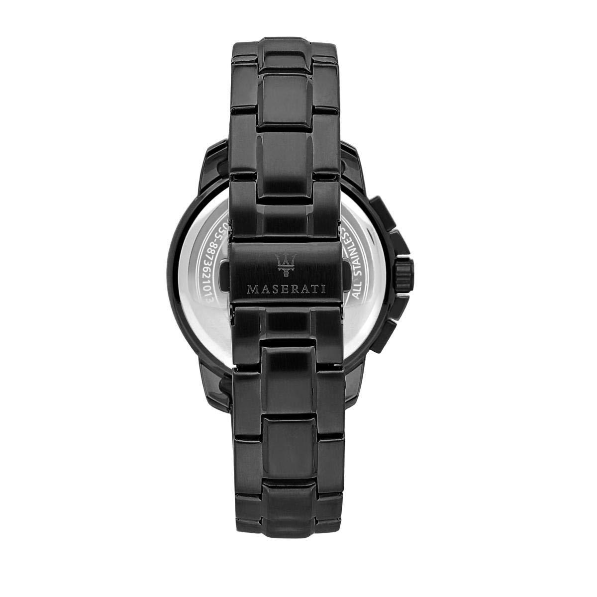 Caseback of Maserati watch showing engraved Maserati branding