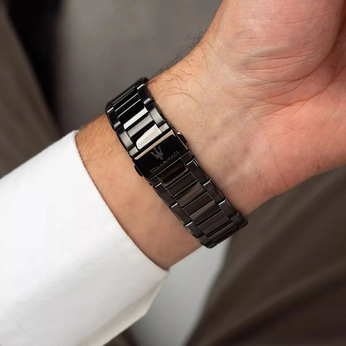 Maserati Velocità chronograph on wrist showing bracelet detail and fit
