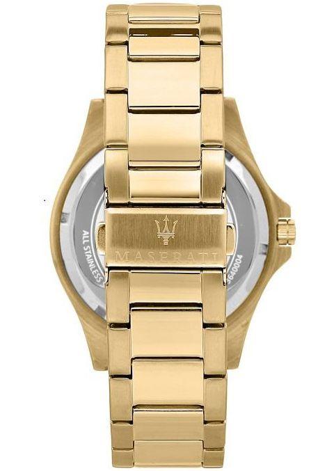 Caseback of Maserati Sfida watch displaying transparent exhibition with Maserati logo