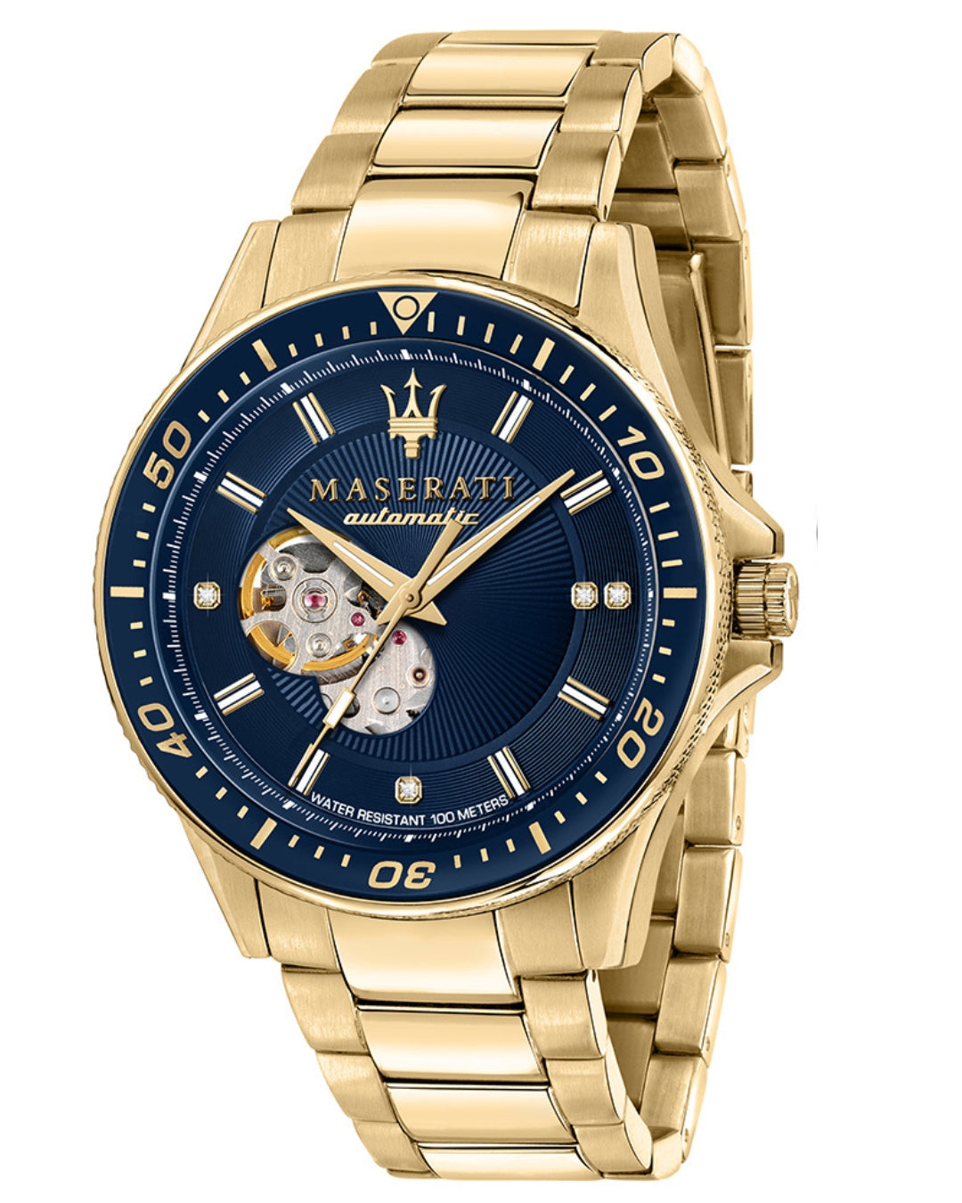 Maserati Sfida automatic men's watch with gold bracelet and navy blue dial