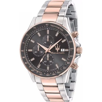 Maserati Sfida Chronograph Black Dial Two Tone Rose Gold and Silver Stainless Steel Men’s Watch R8873640014
