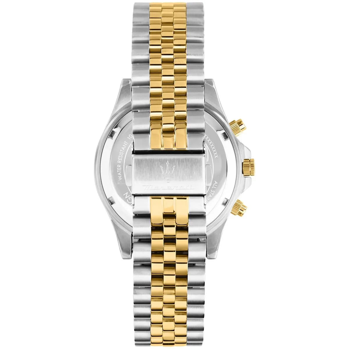 Maserati Sfida Sport case back with two-tone bracelet visible from behind