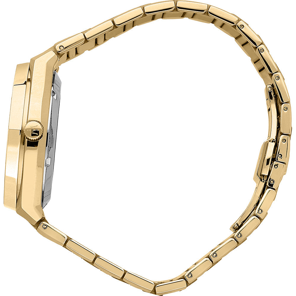 Maserati Stile gold watch side view displaying the gold-tone stainless steel bracelet and case
