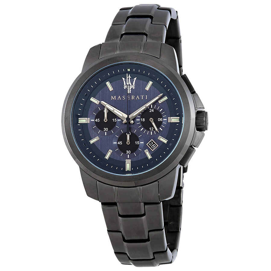 Maserati Successo chronograph watch with blue dial and stainless steel bracelet