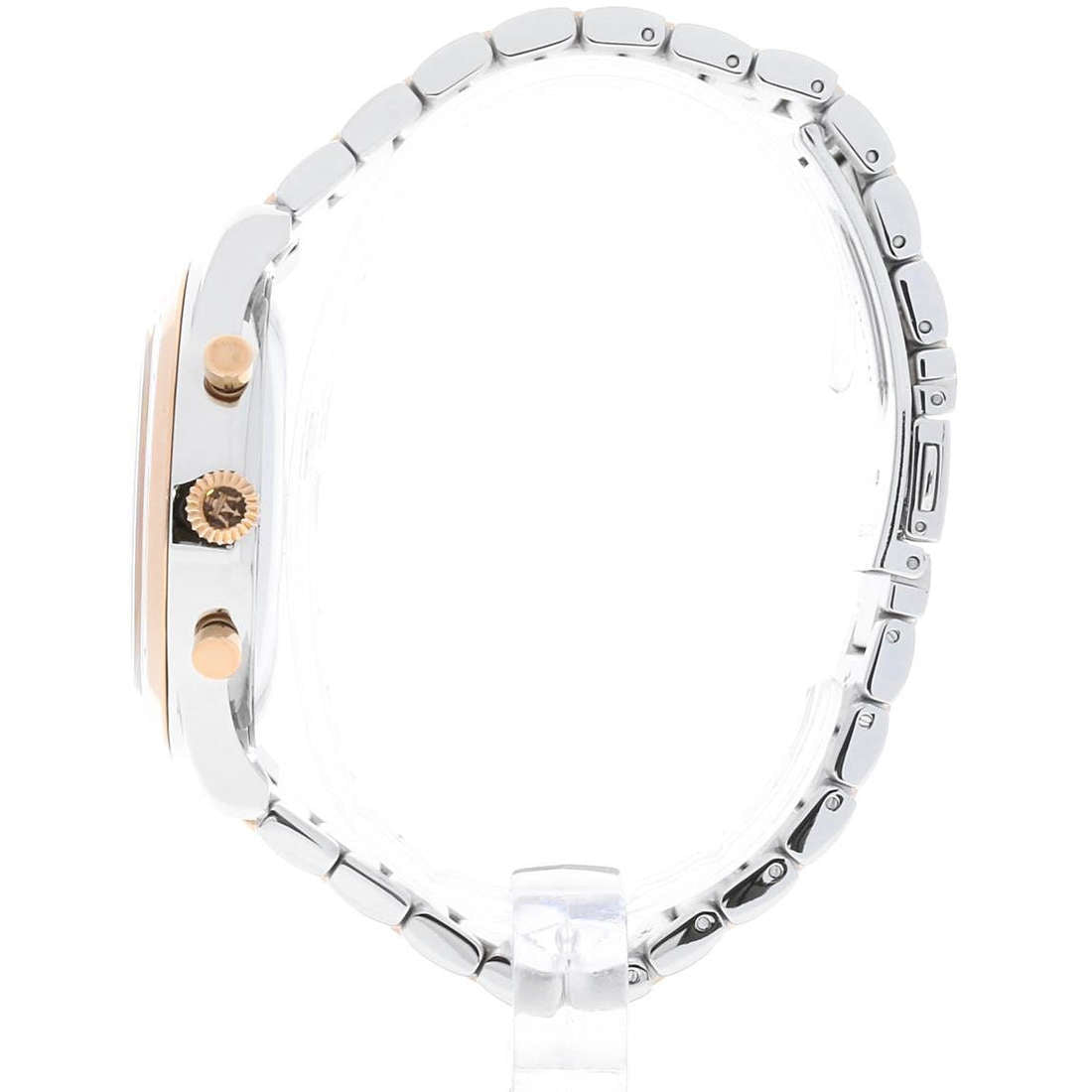 Maserati Tradizione chronograph side view showing rose gold accents and silver steel band