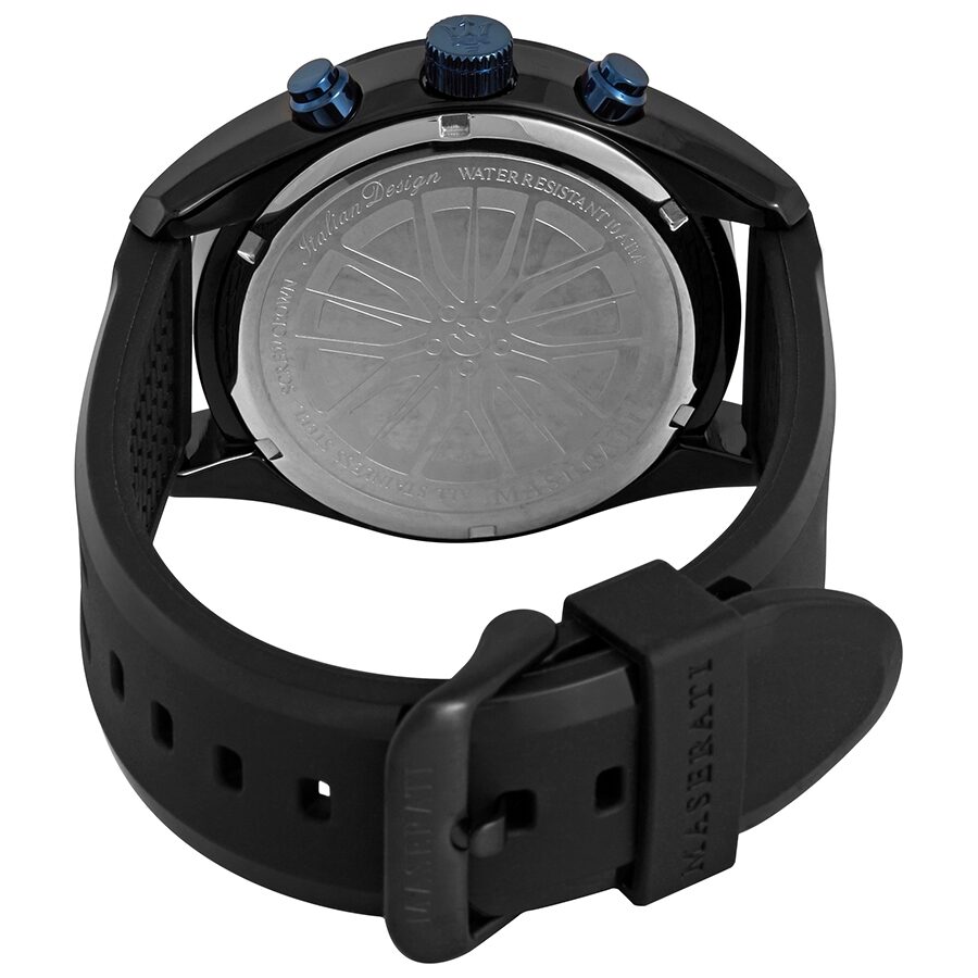 Maserati Traguardo chronograph caseback view with transparent exhibition display