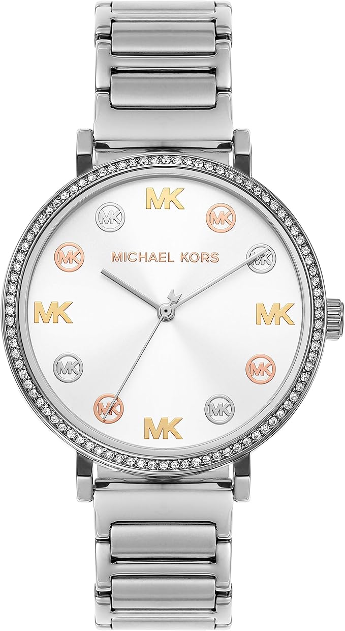 Michael Kors Addyson women's watch with white dial, crystal bezel, stainless steel case and bracelet