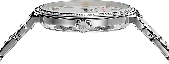Michael Kors Addyson watch side view showing stainless steel case profile and bracelet