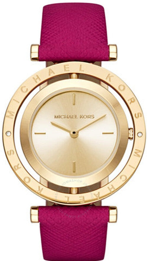 Michael Kors Averi MK2525 watch with gold dial and pink leather strap
