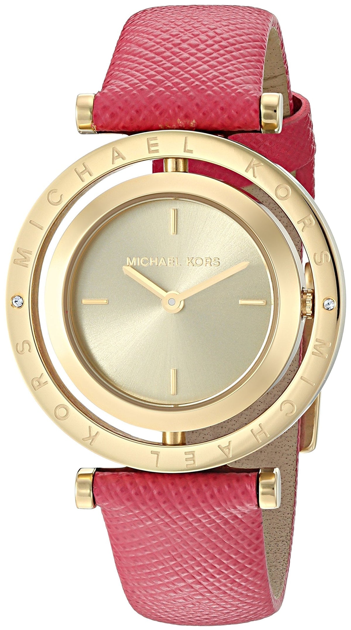 Michael Kors Averi MK2525 women's watch worn on wrist with pink leather band