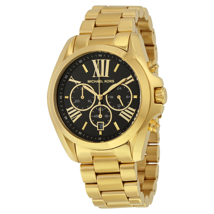 Michael Kors Bradshaw MK5739 gold-tone chronograph watch with black dial and Roman numerals