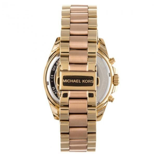 Michael Kors Bradshaw MK6359 watch caseback showing two-tone bracelet and chronograph pushers
