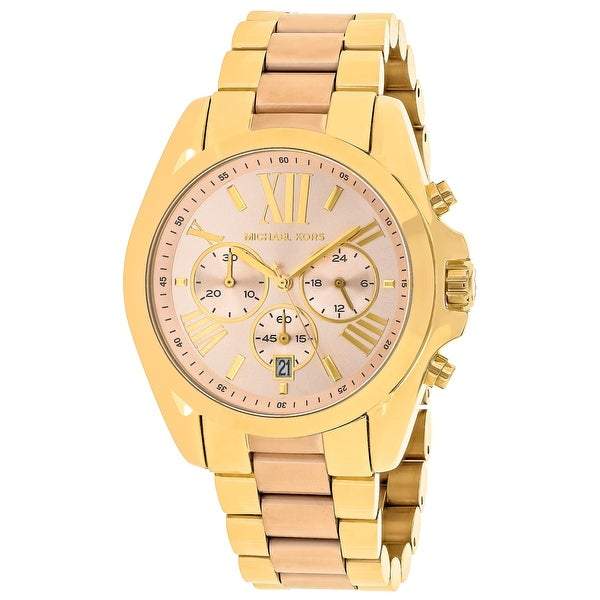 Michael Kors Bradshaw MK6359 two-tone chronograph watch with pink dial and gold bracelet