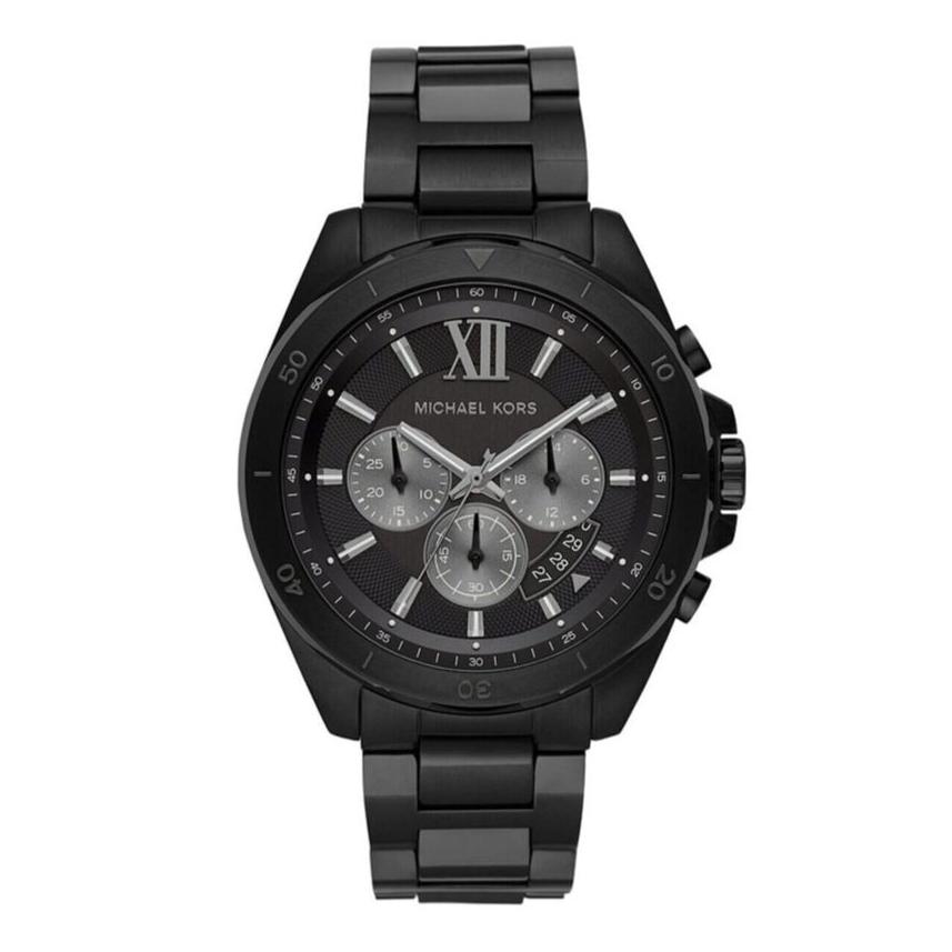 Michael Kors Brecken black chronograph watch with Roman numeral dial and three subdials