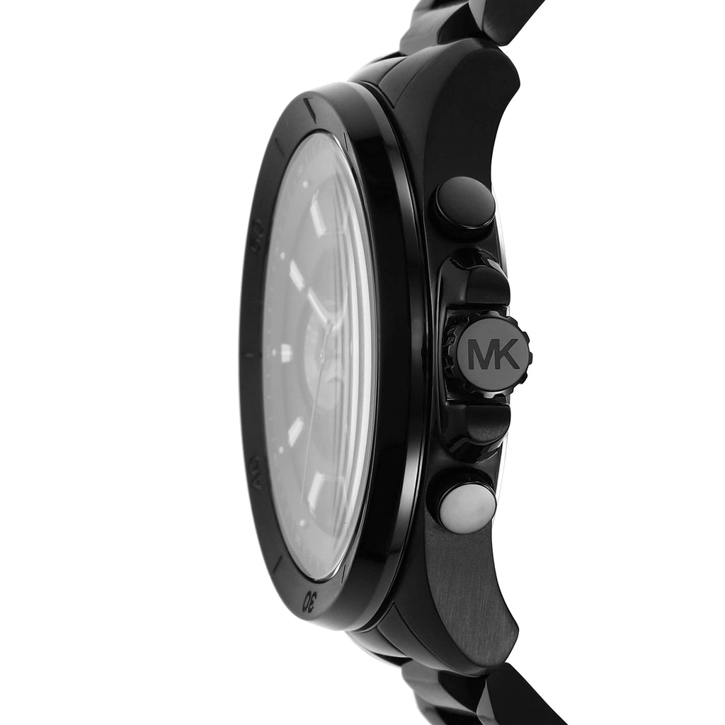 Michael Kors Brecken watch side profile showing case depth, crown, and chronograph pushers