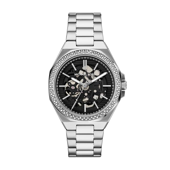 Michael Kors Callum 41mm men's automatic watch with black skeleton dial and crystal-set bezel