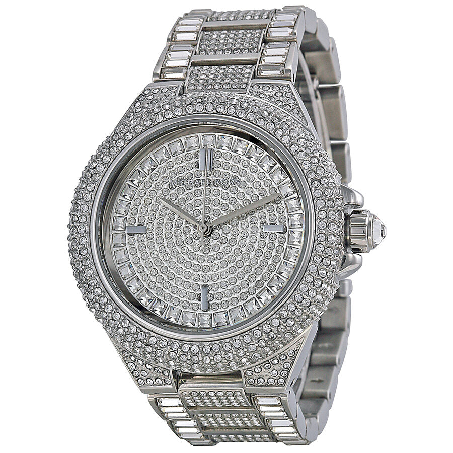 Michael Kors Camille silver-tone women's watch with crystal pave dial and case