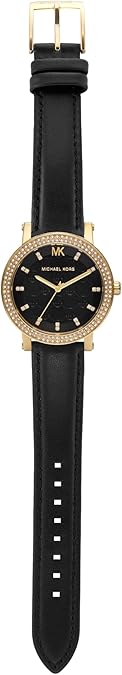 Michael Kors Corey black leather strap with gold-tone buckle and case details