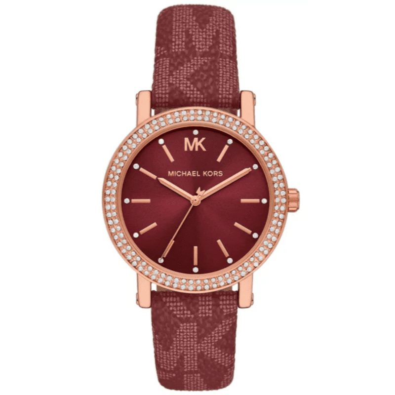 Michael Kors Corey Crystals Red Dial Red Leather Strap Women's Watch - MKO1025