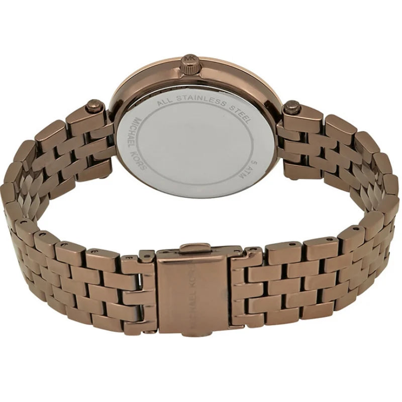 Michael Kors Darci Mini MK3553 stainless steel caseback and chocolate brown bracelet