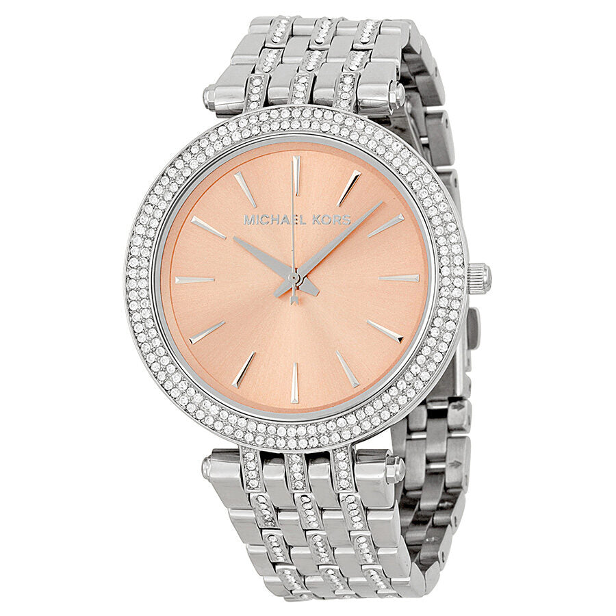 Michael Kors Darci Glitz women's watch with rose gold dial and silver-tone crystal-set bezel
