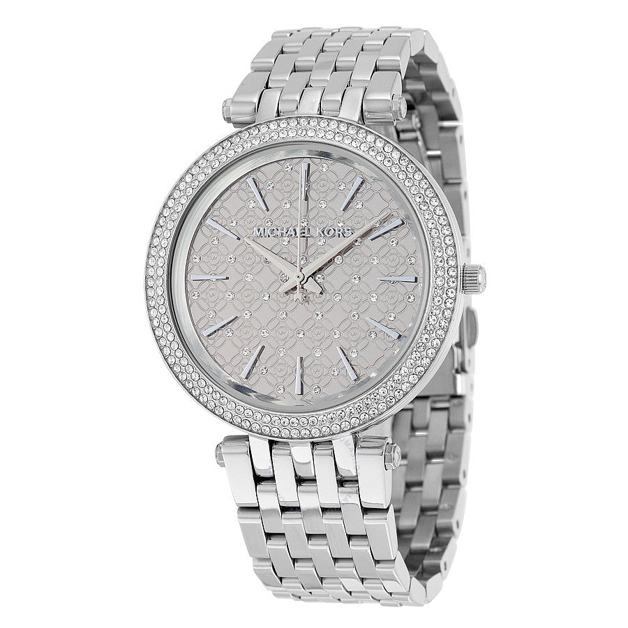 Michael Kors Darci crystal pave silver-tone women's watch with quilted dial