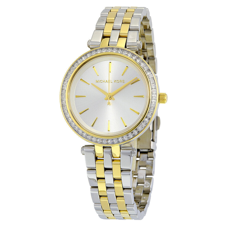 Michael Kors Darci pearl white dial two-tone stainless steel ladies watch with diamond bezel