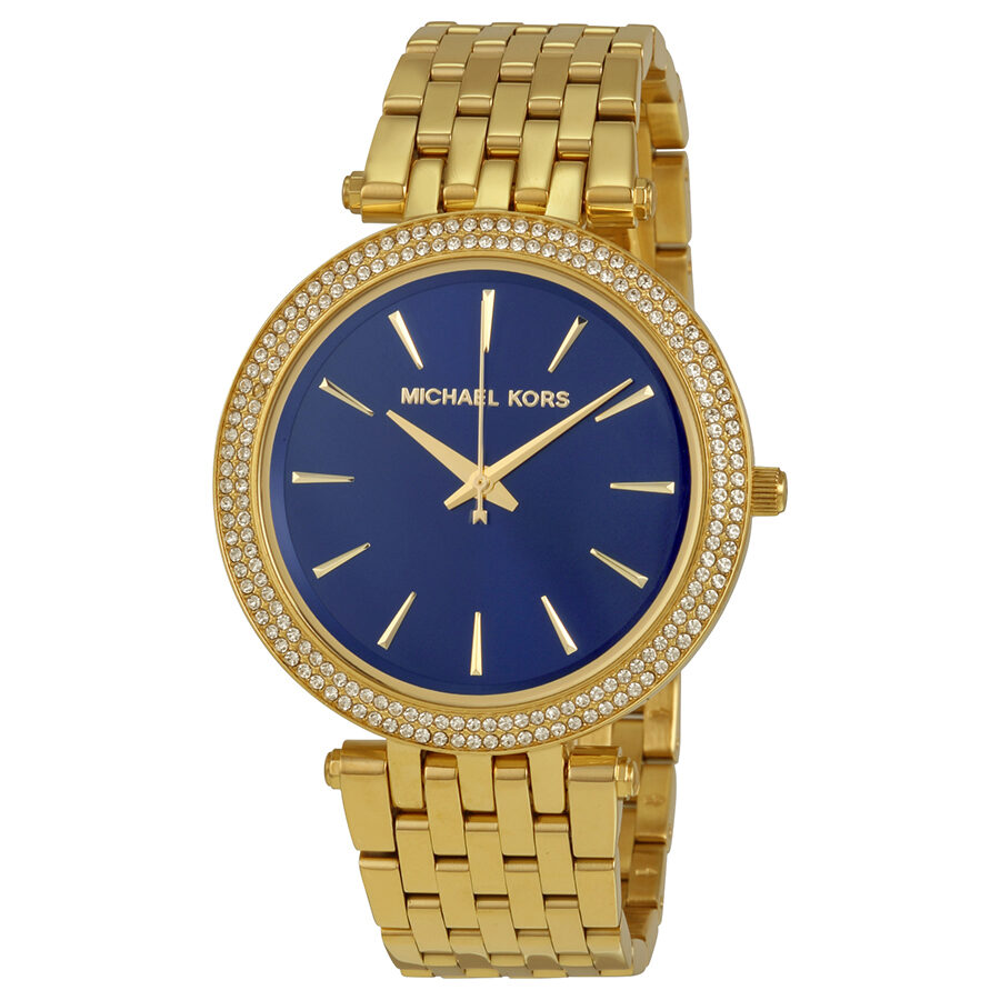 Michael Kors Darci gold-tone watch with blue dial and crystal-accented bezel