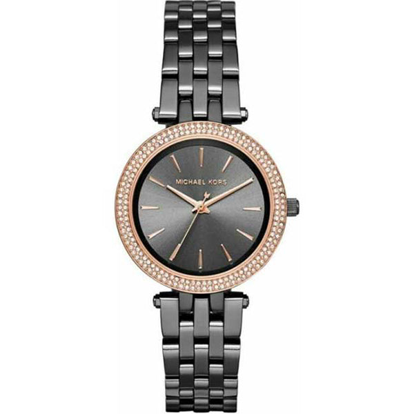 Michael Kors Black Darci women's watch with crystal bezel and black stainless steel bracelet
