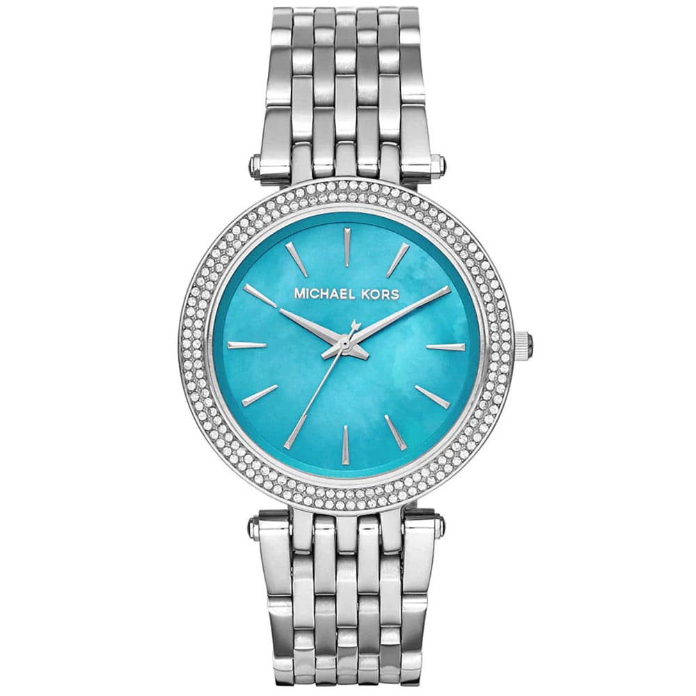 Michael Kors Darci turquoise MOP dial watch with silver tone stainless steel bracelet