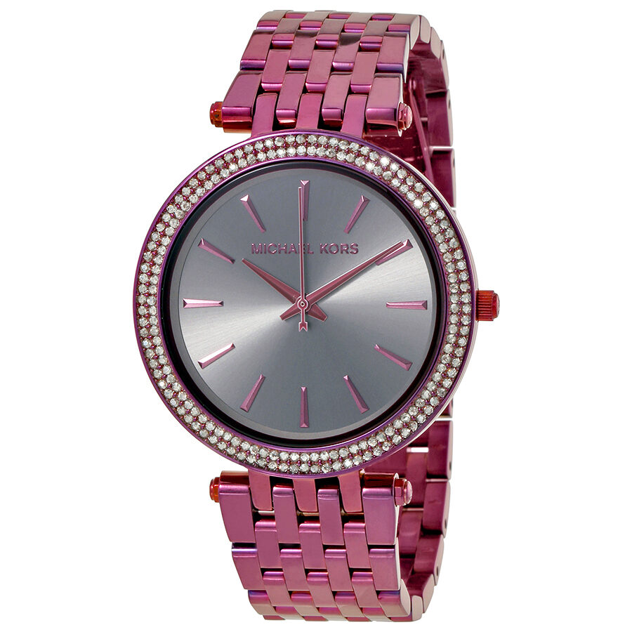 Michael Kors Darci plum ion-plated women's watch with gunmetal dial and crystal bezel