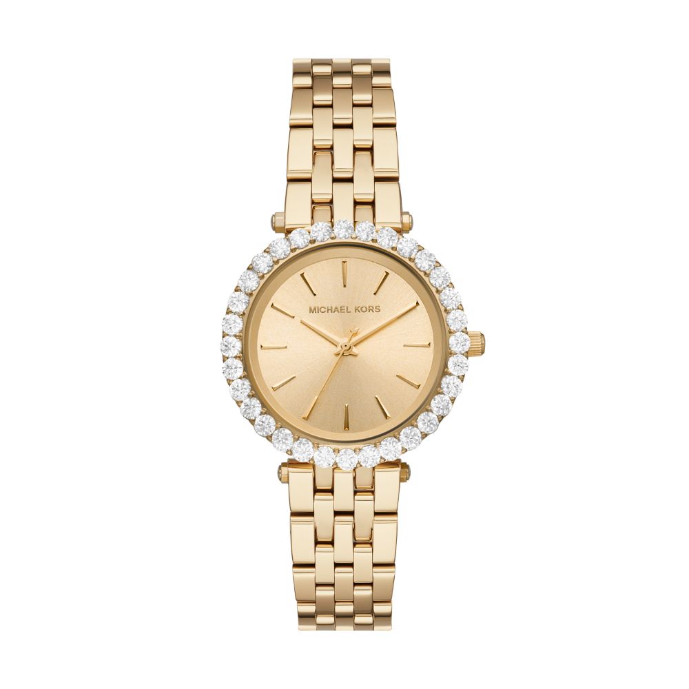 Michael Kors Darci gold-tone women's watch with pave crystal bezel and matching bracelet