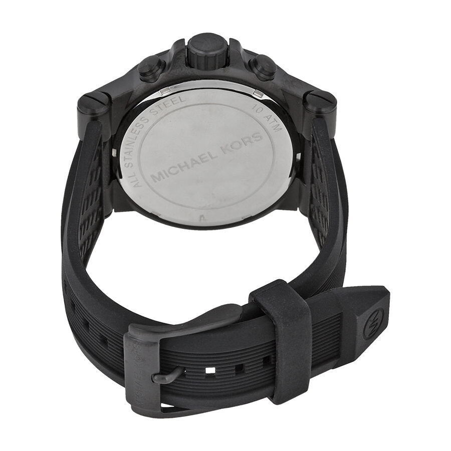 Michael Kors Dylan MK8152 caseback showing engraved Michael Kors branding and black strap