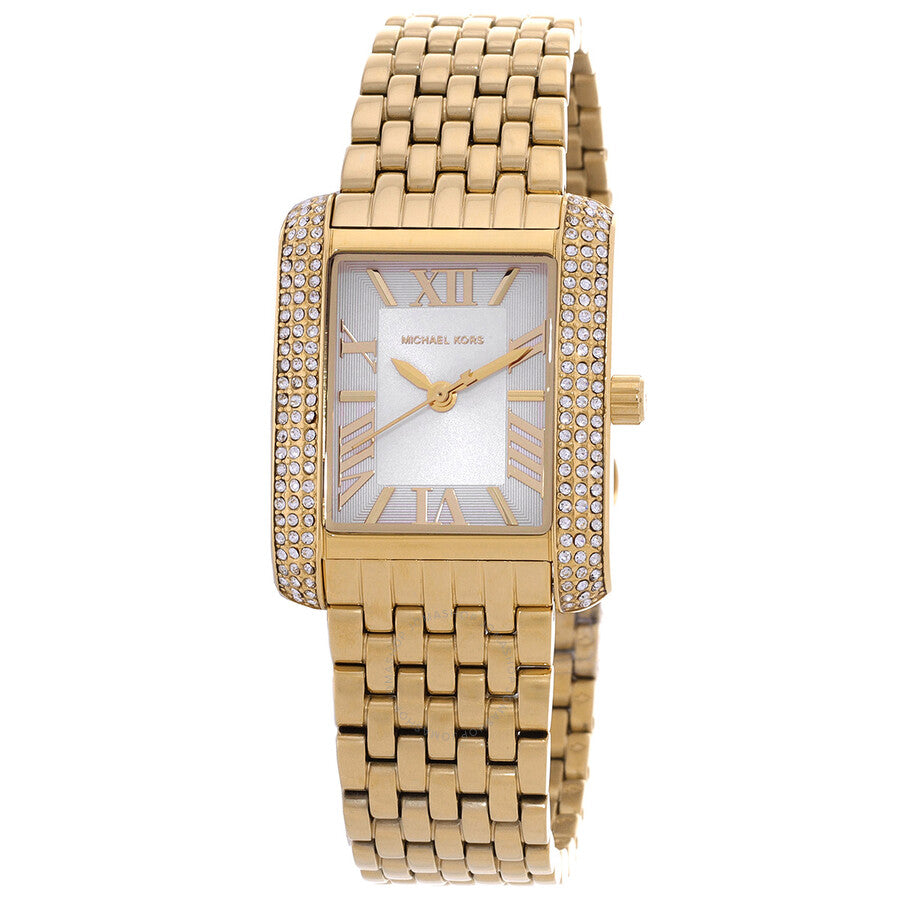 Michael Kors Emery gold-tone quartz watch with crystal-set case and white dial