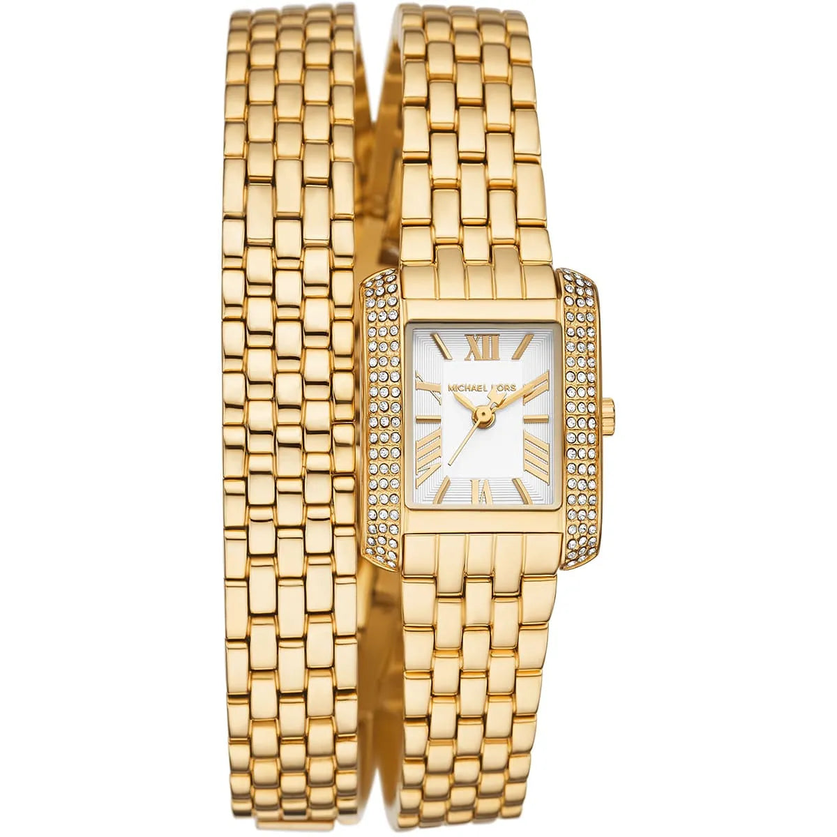 Michael Kors Emery MK4833 women's watch with crystal-set case and double wrap gold bracelet