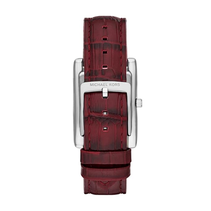 Back view of Michael Kors ESSEX MK4966 showing steel caseback and red crocodile leather strap
