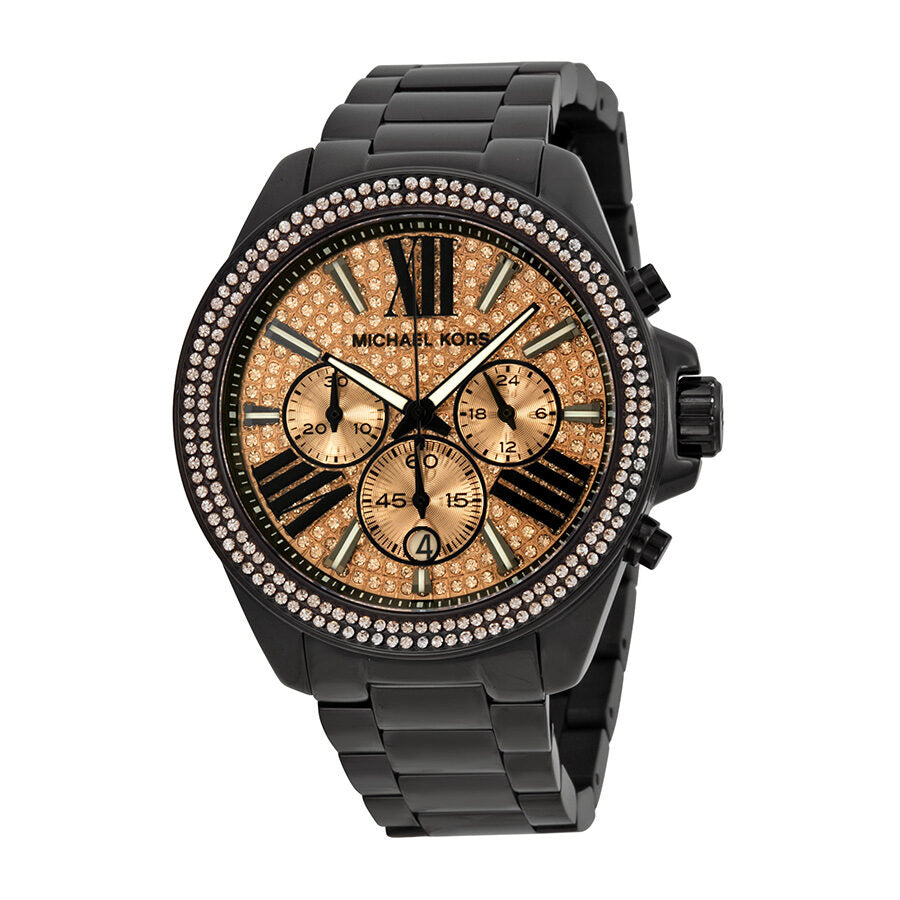 Michael Kors Everest chronograph watch with rose dial and black ion-plated case