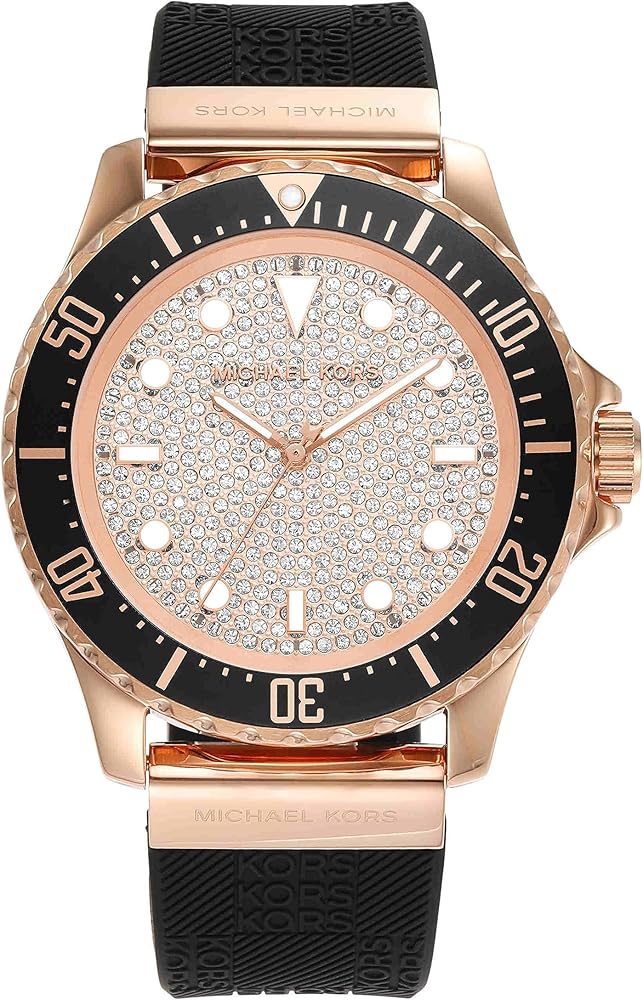 Michael Kors Everest Rose gold pavé dial Black Silicone Women's Watch - MK7358