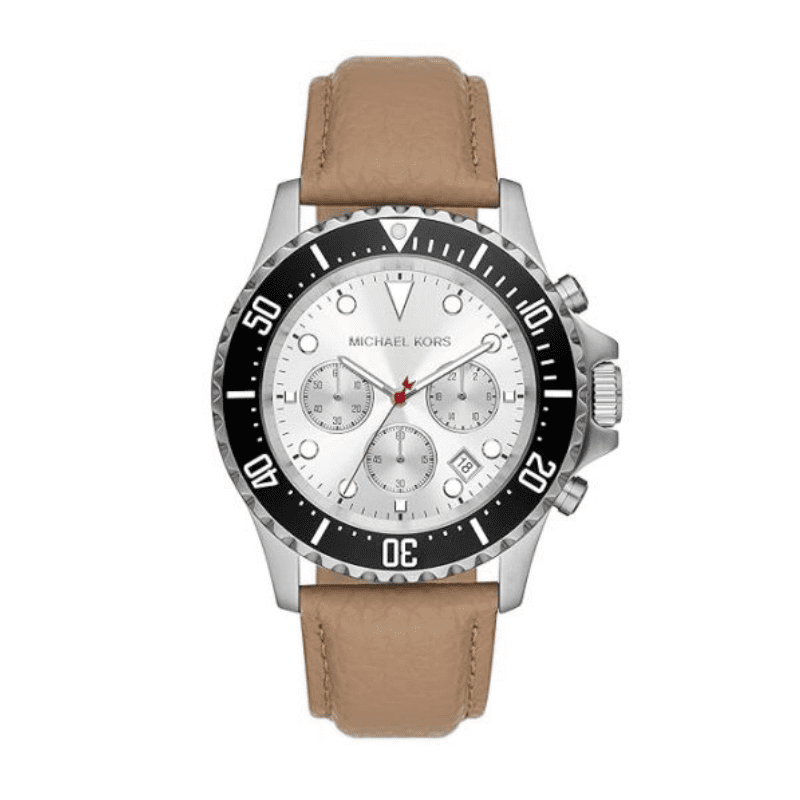 Michael Kors Everest Analog White Dial Brown Leather Strap Watch For Men - MK9092