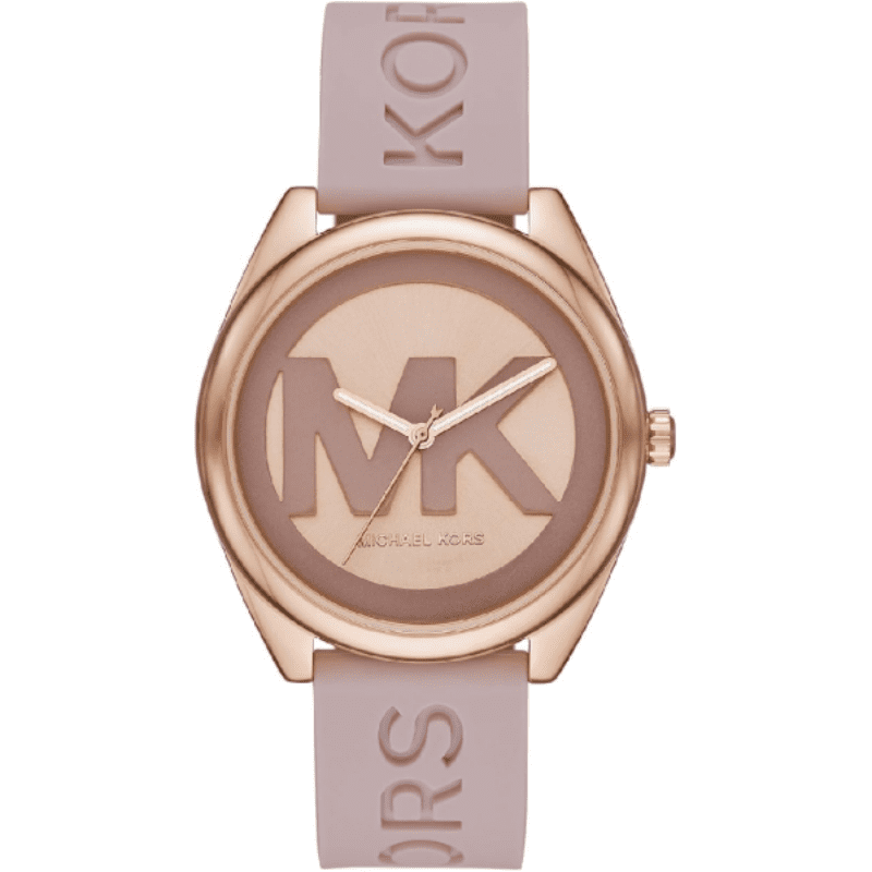 Michael Kors Janelle ladies watch with rose gold case and pink rubber strap