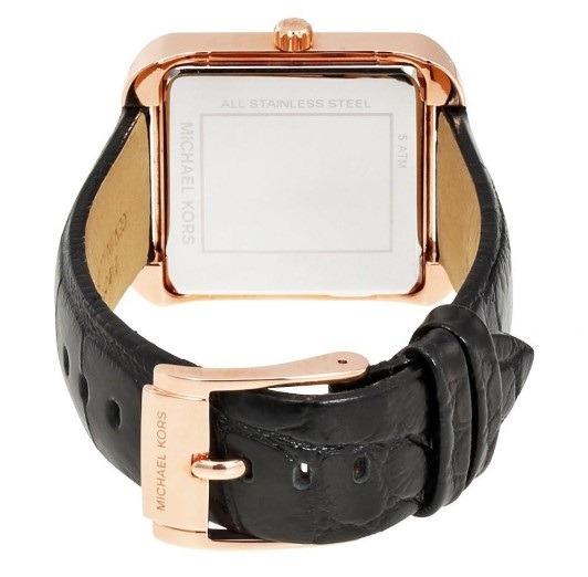Michael Kors Lake Glitz MK2611 stainless steel caseback with black leather strap
