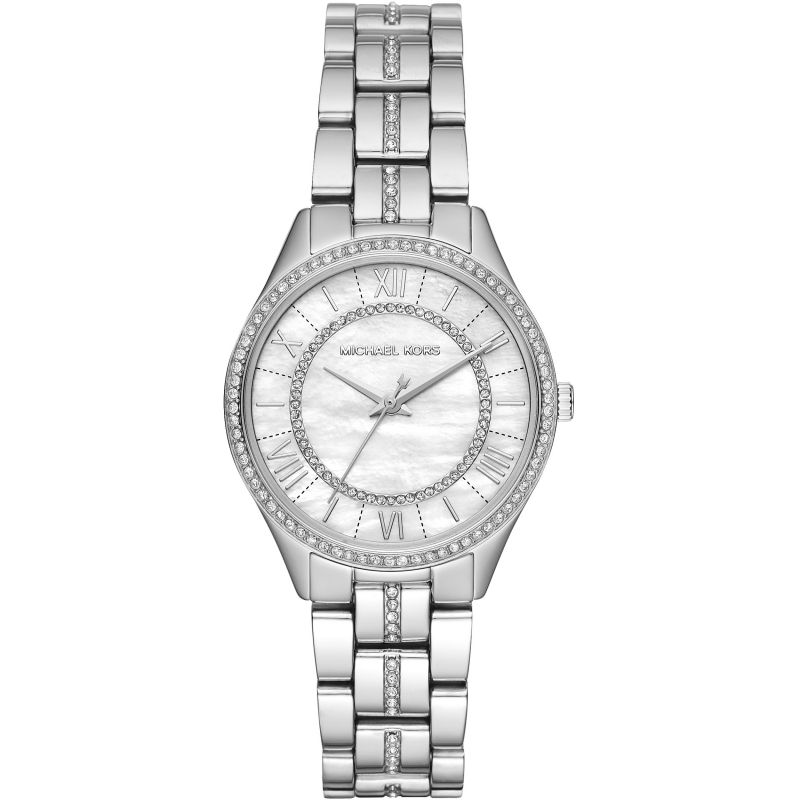 Michael Kors Lauryn Pavé women's watch with white mother-of-pearl dial and crystal bezel