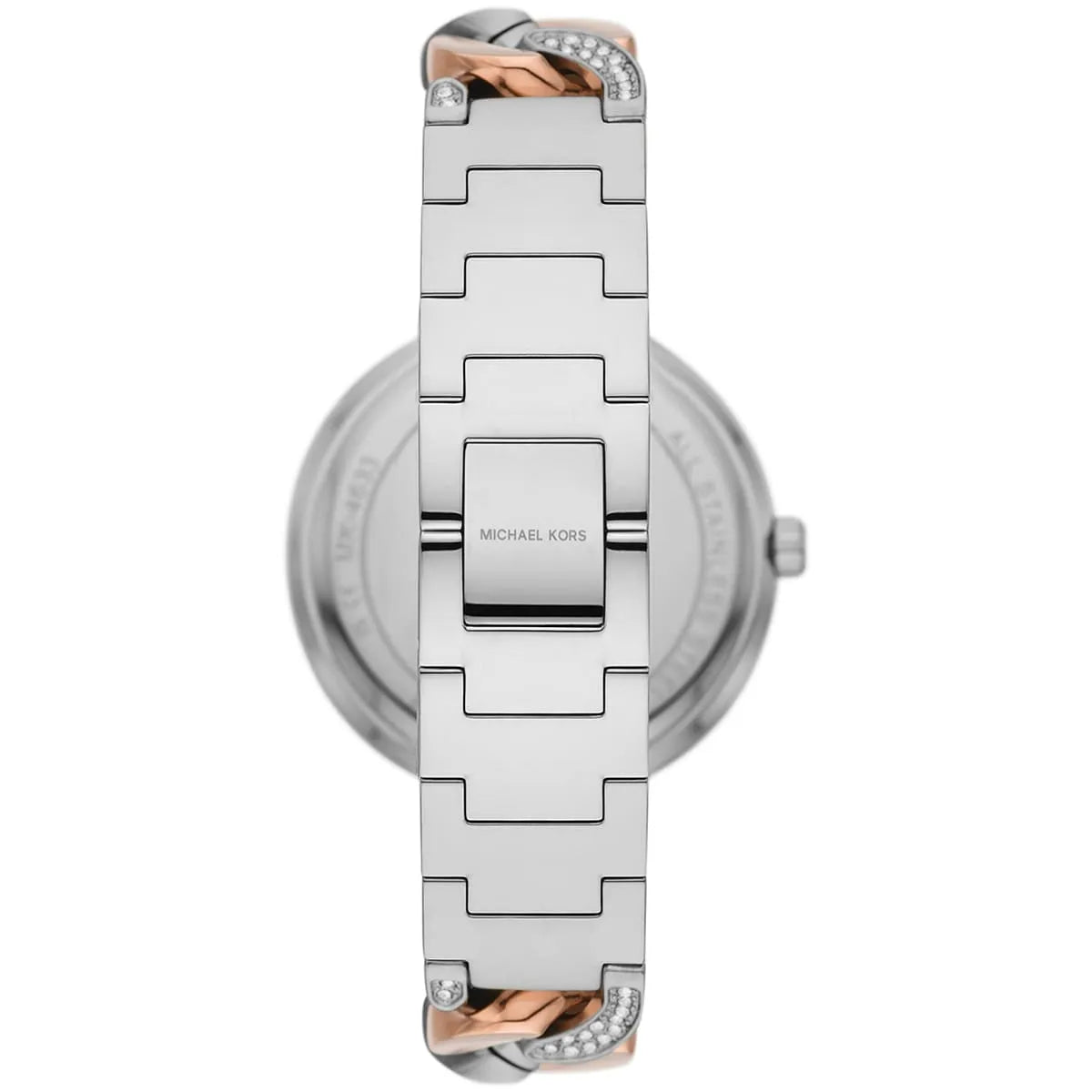 Michael Kors Layton MK4634 back view showing tri-tone metal strap and case