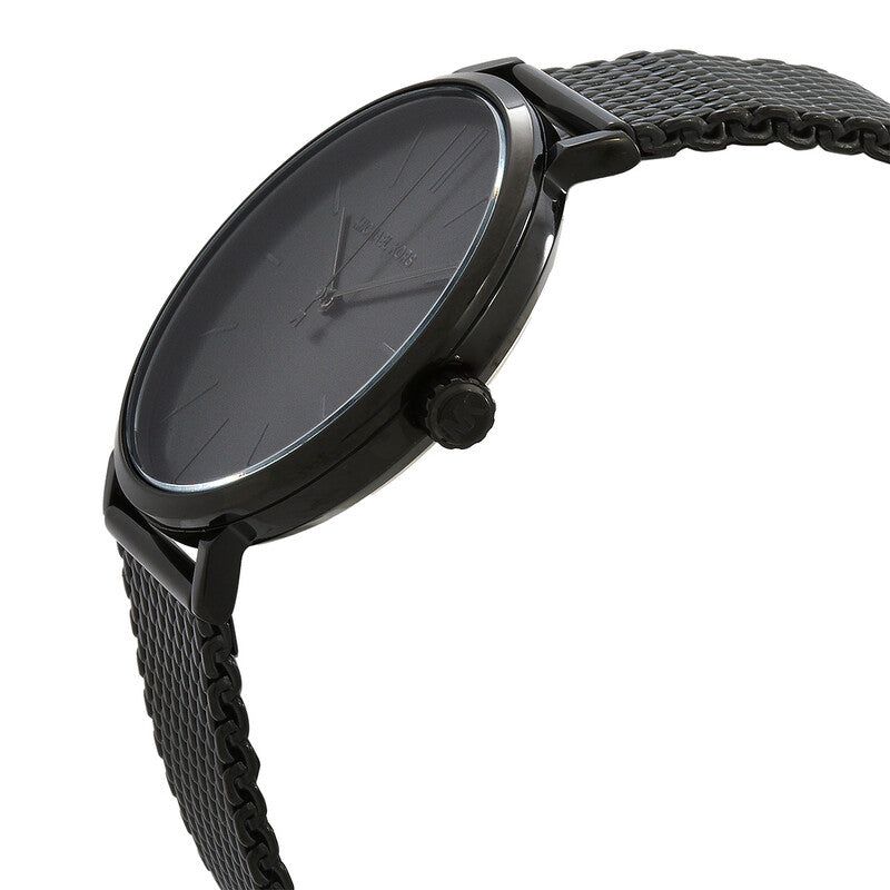 Michael Kors Layton MK7152 watch angled view showing black dial and mesh bracelet