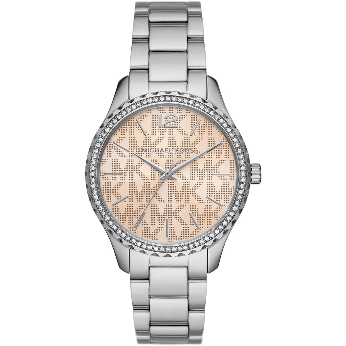 Michael Kors Layton silver-tone women's watch with pavé bezel and logo dial