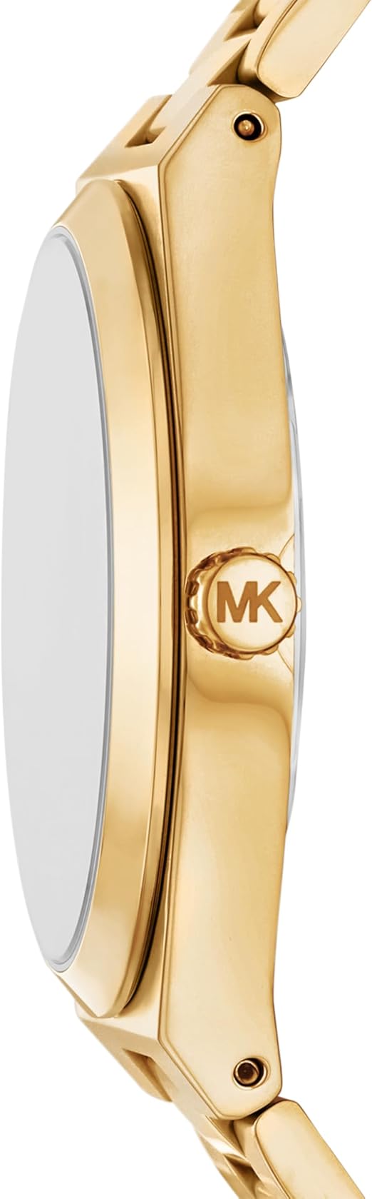 Michael Kors Lennox side profile showing gold-tone case and MK logo